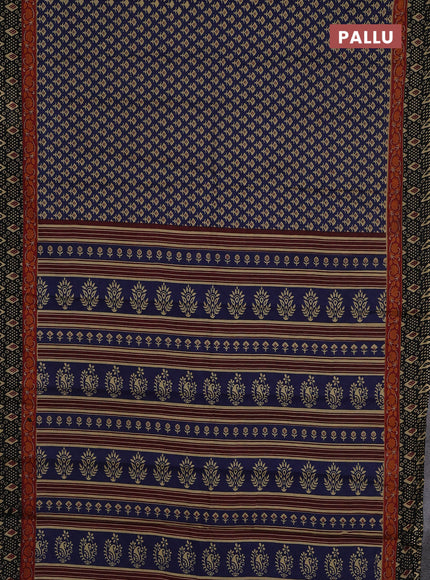 Muslin cotton saree blue and black with allover butta prints and printed border
