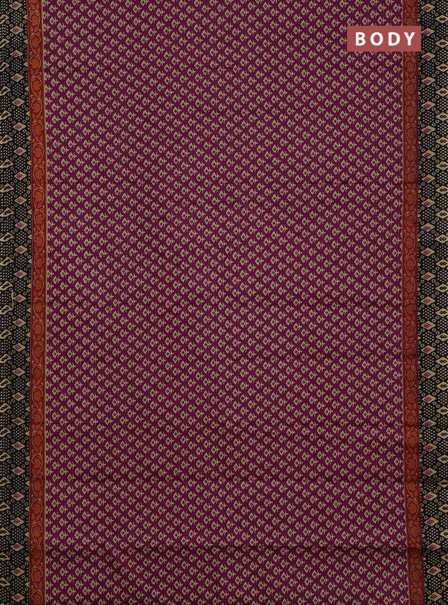 Muslin cotton saree magenta pink and black with allover butta prints and printed border