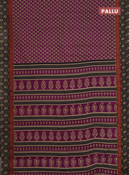 Muslin cotton saree magenta pink and black with allover butta prints and printed border