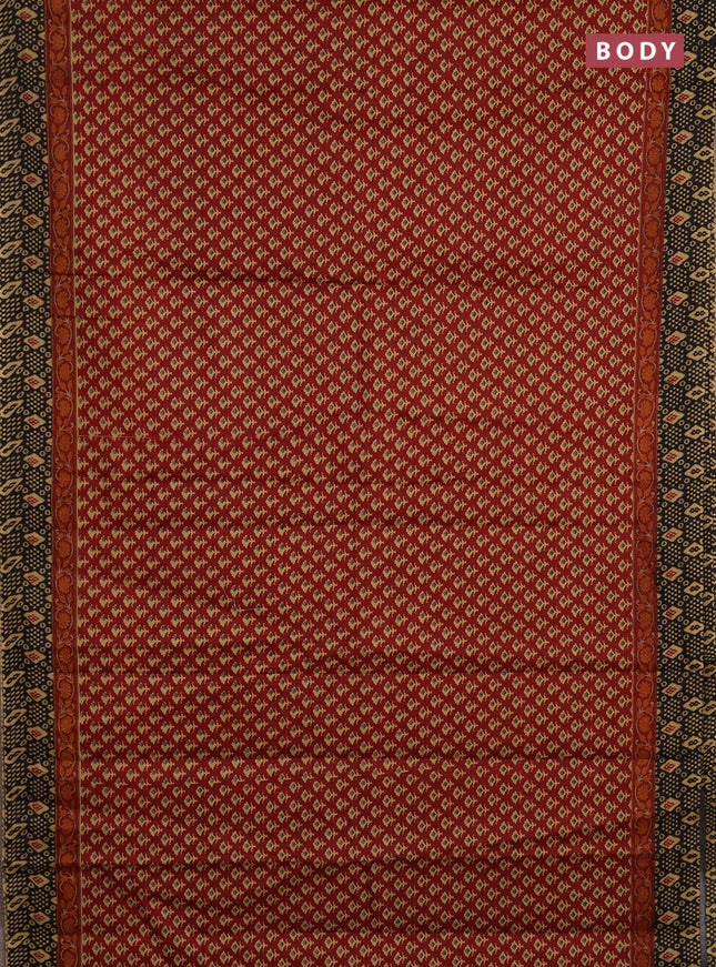 Muslin cotton saree maroon and black with allover butta prints and printed border