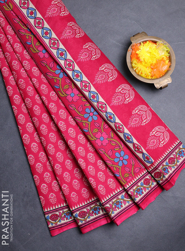 Muslin cotton saree pink and beige with allover butta prints and printed border
