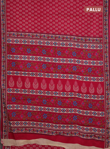 Muslin cotton saree pink and beige with allover butta prints and printed border