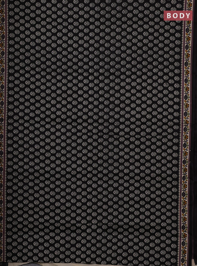 Muslin cotton saree black and beige with allover butta prints and printed border