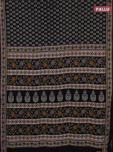 Muslin cotton saree black and beige with allover butta prints and printed border