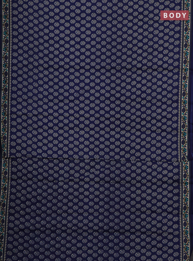 Muslin cotton saree indigo blue and beige with allover butta prints and printed border