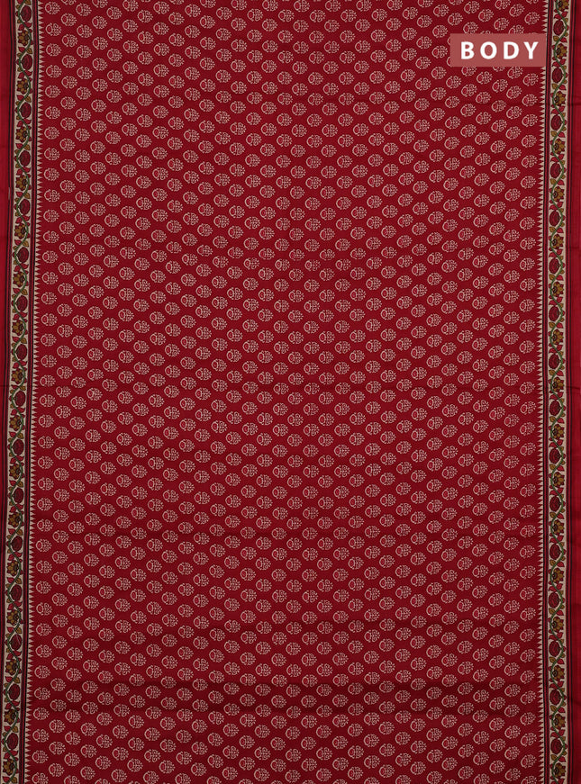 Muslin cotton saree maroon and beige with allover butta prints and printed border