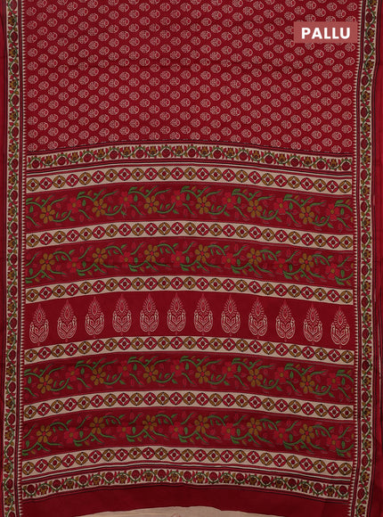 Muslin cotton saree maroon and beige with allover butta prints and printed border