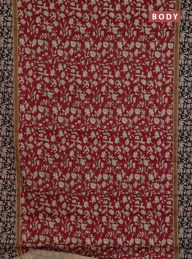 Muslin cotton saree maroon and black with allover kalamkari prints and printed border