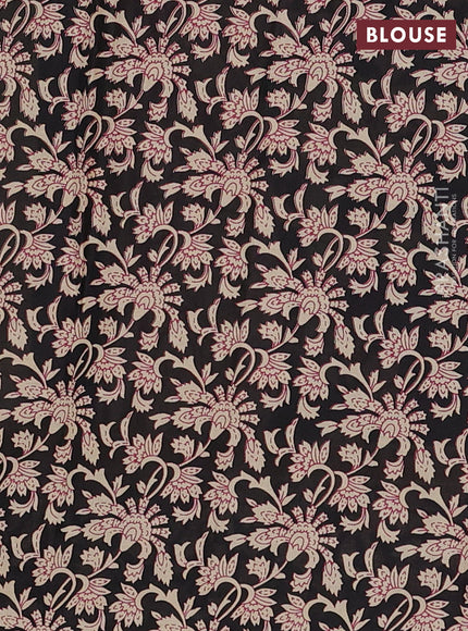 Muslin cotton saree maroon and black with allover kalamkari prints and printed border