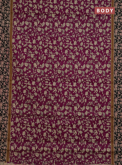 Muslin cotton saree purple and black with allover kalamkari prints and printed border