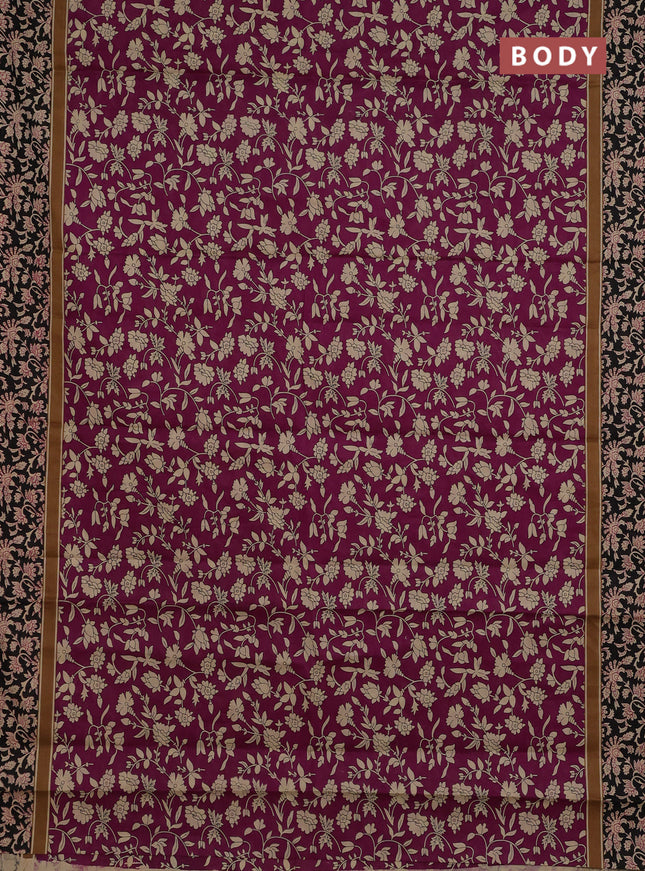 Muslin cotton saree purple and black with allover kalamkari prints and printed border