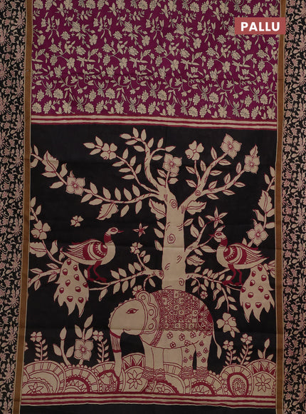 Muslin cotton saree purple and black with allover kalamkari prints and printed border