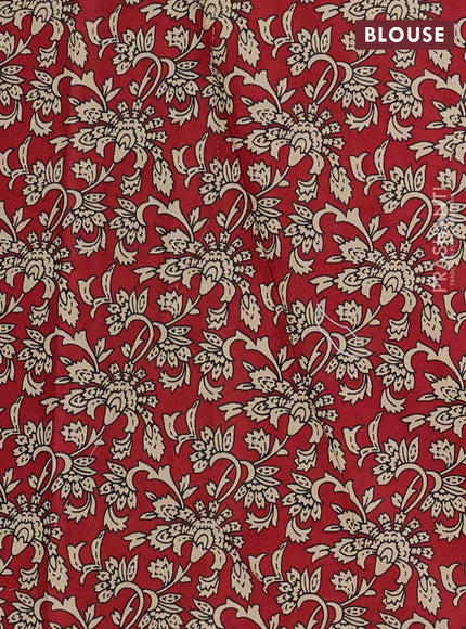 Muslin cotton saree olive green and maroon with allover kalamkari prints and printed border