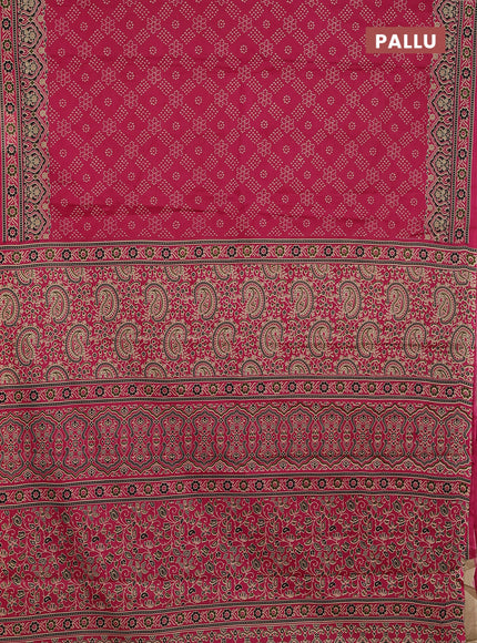 Muslin cotton saree wine shade with allover bandhani prints and printed border