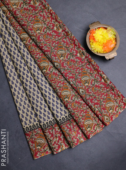 Muslin cotton saree beige and maroon with alover butta prints and printed border