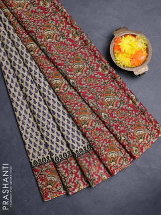 Muslin cotton saree beige and maroon with alover butta prints and printed border