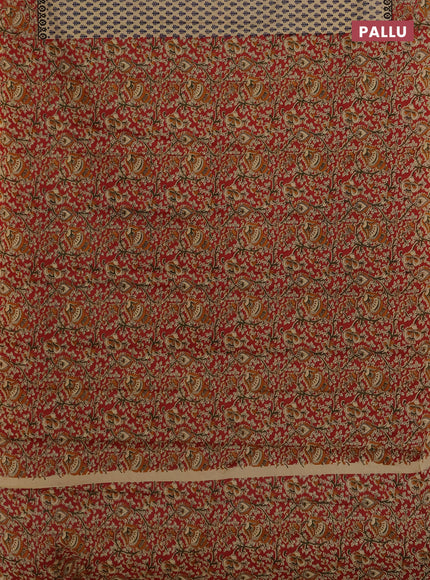 Muslin cotton saree beige and maroon with alover butta prints and printed border