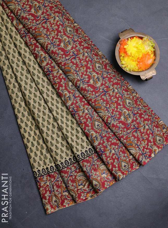 Muslin cotton saree beige and maroon with allover butta prints and printed border
