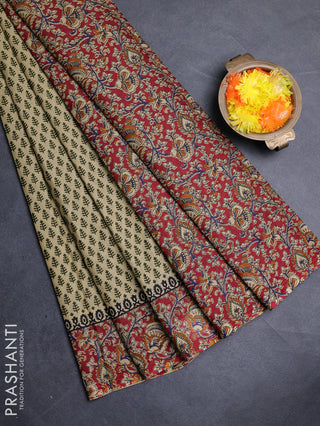 Muslin cotton saree beige and maroon with allover butta prints and printed border