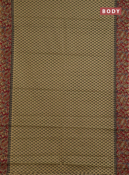 Muslin cotton saree beige and maroon with allover butta prints and printed border