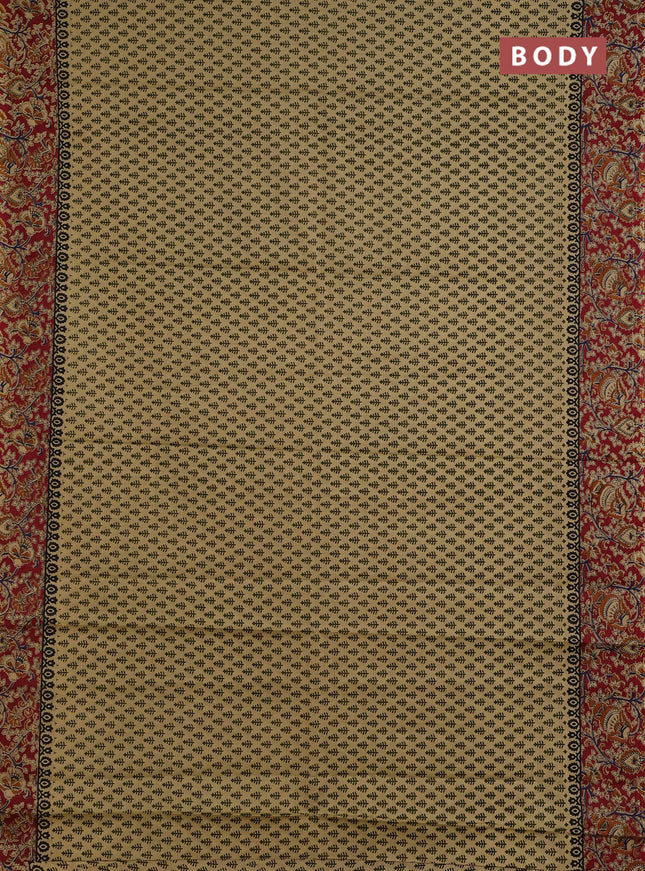 Muslin cotton saree beige and maroon with allover butta prints and printed border