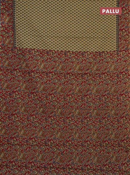 Muslin cotton saree beige and maroon with allover butta prints and printed border