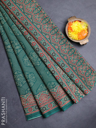 Muslin cotton saree green with allover bandhani prints and printed border