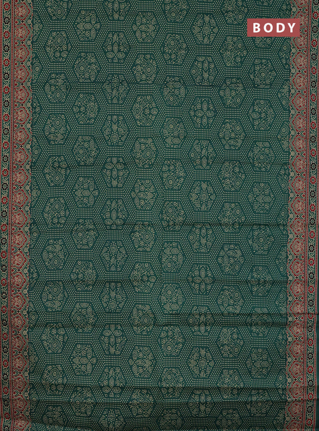 Muslin cotton saree green with allover bandhani prints and printed border