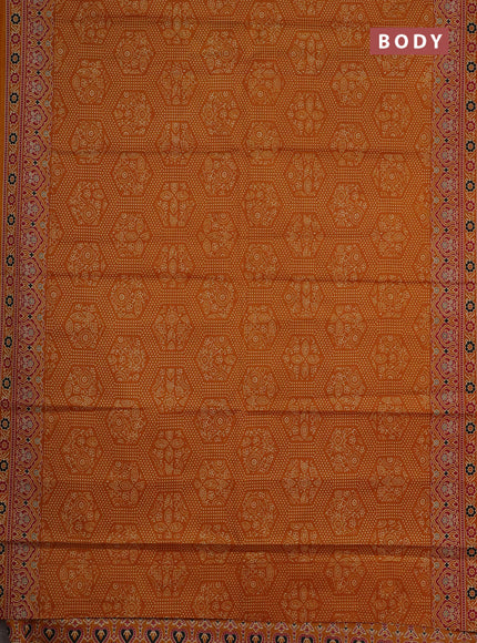 Muslin cotton saree dark mustard with allover bandhani prints and printed border