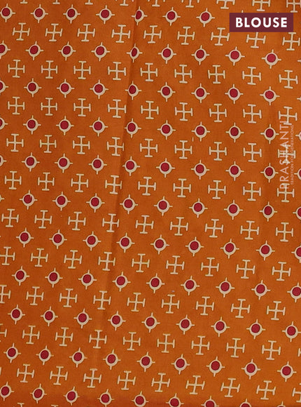 Muslin cotton saree dark mustard with allover bandhani prints and printed border