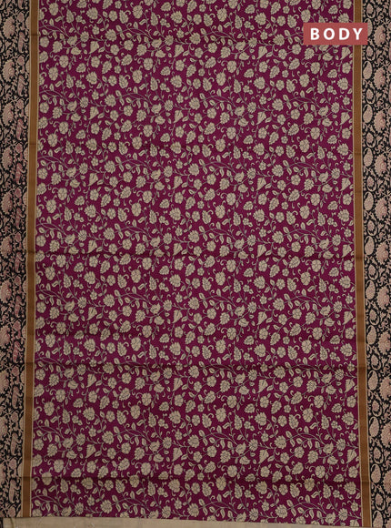 Muslin cotton saree purple and black with allover kalamkari prints and printed border