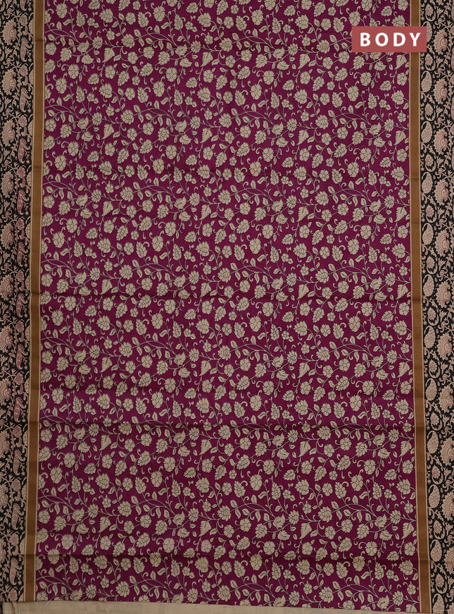 Muslin cotton saree purple and black with allover kalamkari prints and printed border