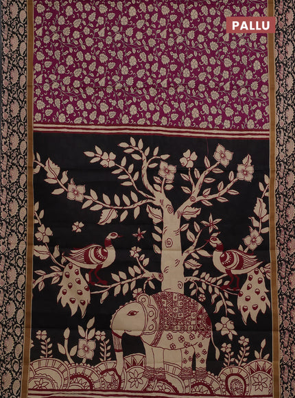 Muslin cotton saree purple and black with allover kalamkari prints and printed border