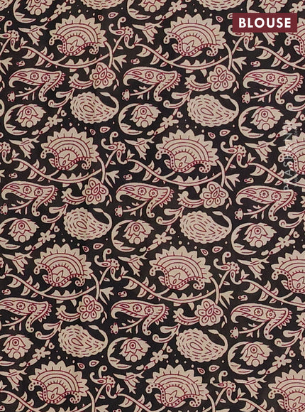 Muslin cotton saree purple and black with allover kalamkari prints and printed border