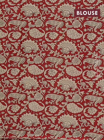 Muslin cotton saree olive green and maroon with allover kalamkari prints and printed border