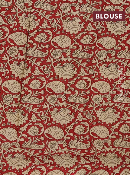 Muslin cotton saree mustard yellow and maroon with allover kalamkari prints and printed border