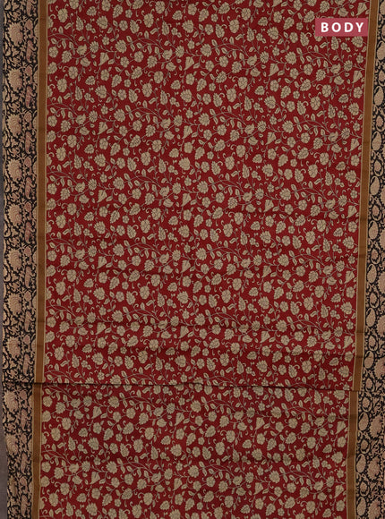 Muslin cotton saree maroon with allover kalamkari prints and printed border