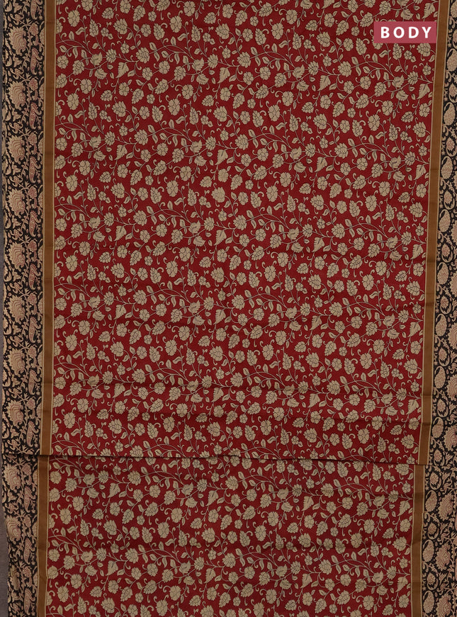 Muslin cotton saree maroon with allover kalamkari prints and printed border