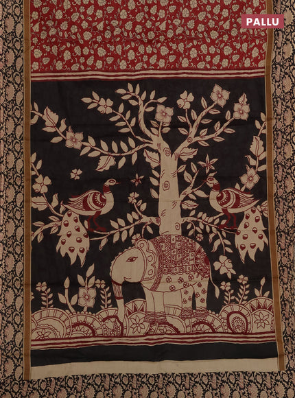 Muslin cotton saree maroon with allover kalamkari prints and printed border