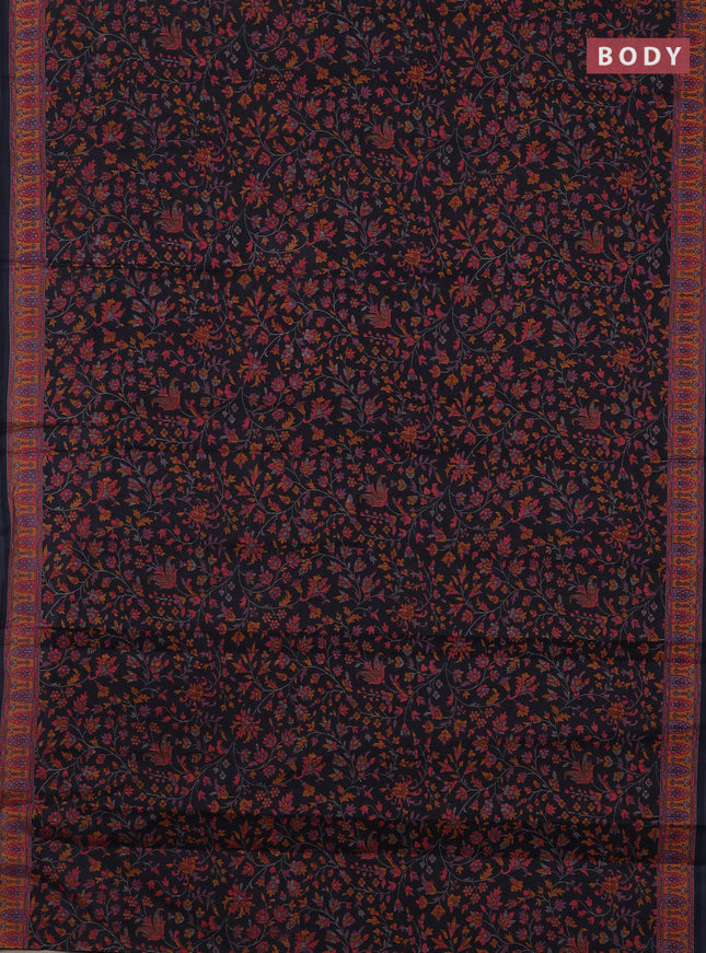 Muslin cotton saree dark grey with allover kalamkari prints and printed border