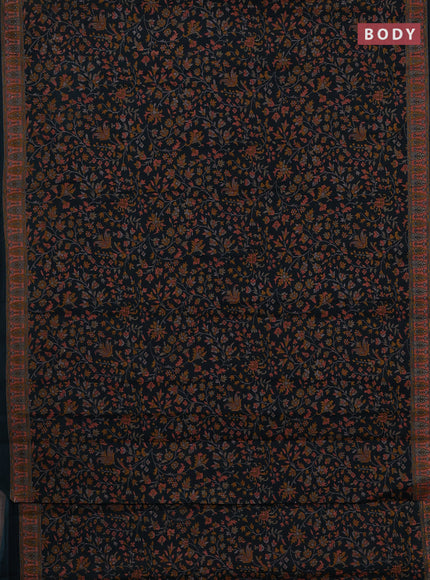 Muslin cotton saree peacock green with allover kalamkari prints and printed border