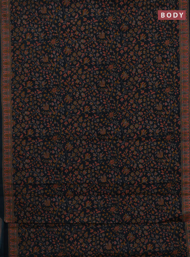 Muslin cotton saree peacock green with allover kalamkari prints and printed border