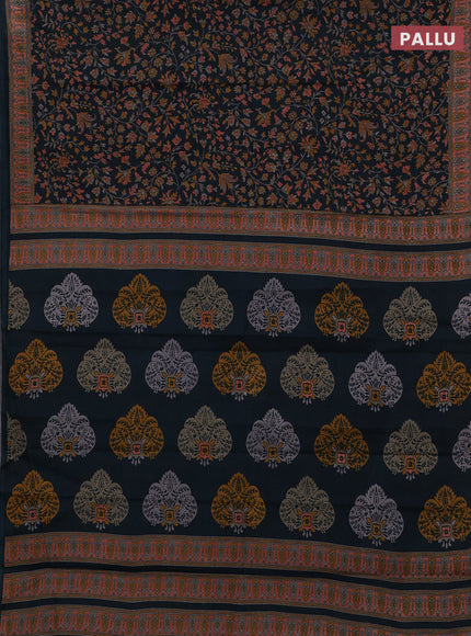 Muslin cotton saree peacock green with allover kalamkari prints and printed border