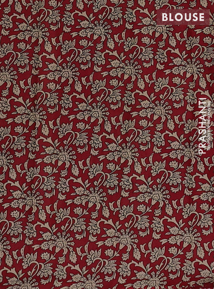 Muslin cotton saree olive green and maroon with allover kalamkari prints and printed border