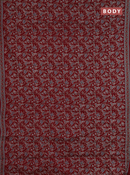 Muslin cotton saree maroon with allover kalamkari prints and printed border