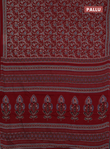Muslin cotton saree maroon with allover kalamkari prints and printed border