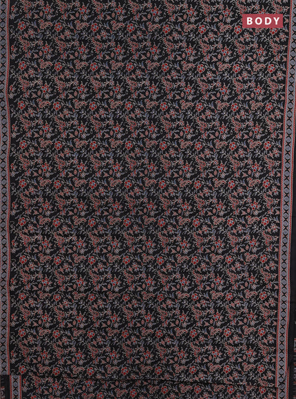 Muslin cotton saree black with allover kalamkari prints and printed border