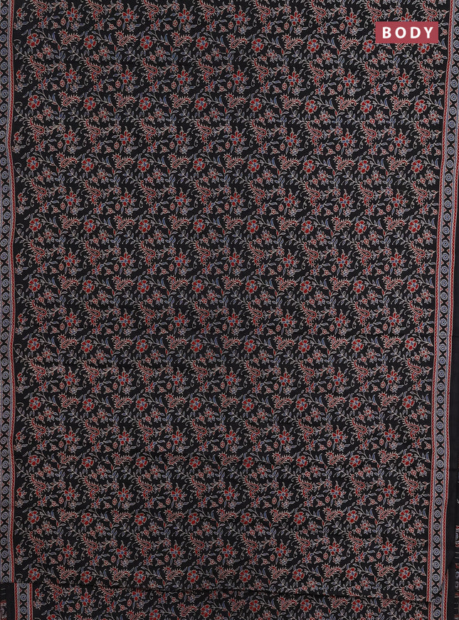 Muslin cotton saree black with allover kalamkari prints and printed border
