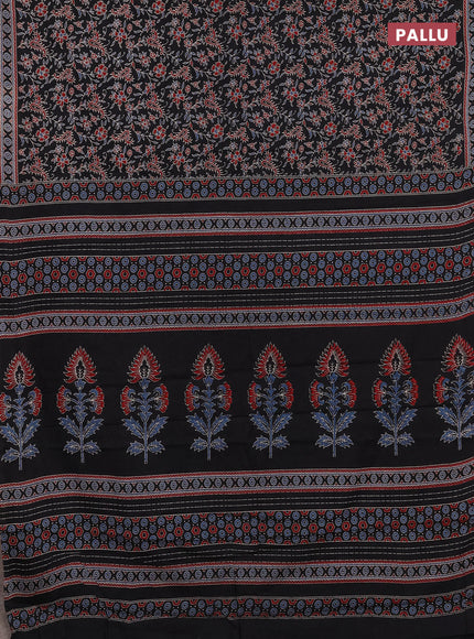 Muslin cotton saree black with allover kalamkari prints and printed border