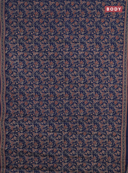 Muslin cotton saree blue with allover kalamkari prints and printed border